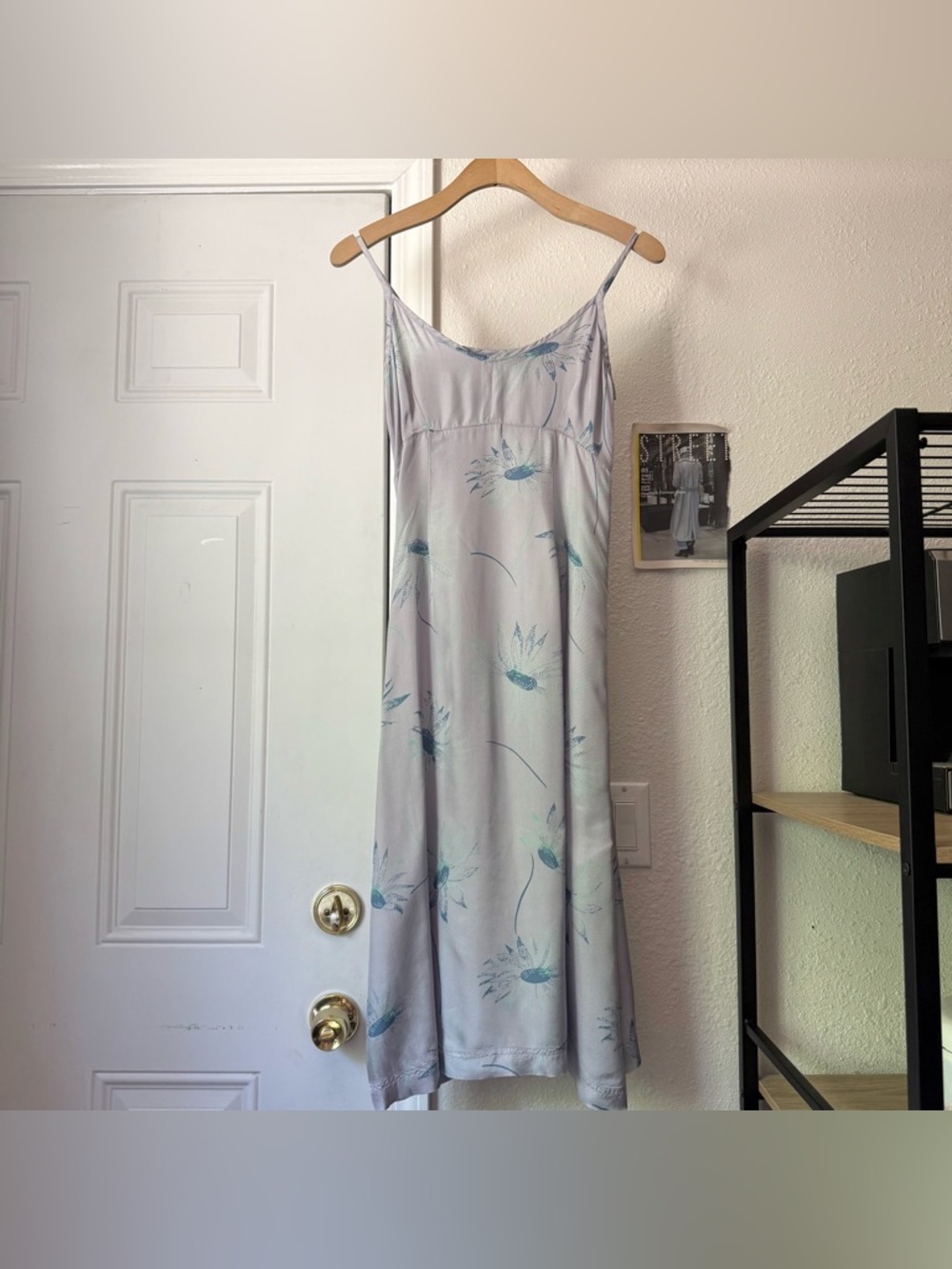 RUTZOU lilac lavender satin floral vintage square neck slip midi dress